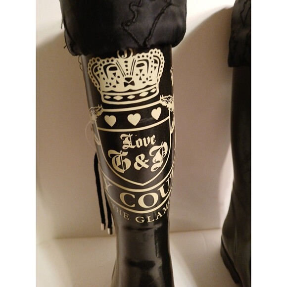 RARE Juicy Couture Signature Logo Black Knee High Rainboots Size 7 GENTLY USED - Picture 2 of 16